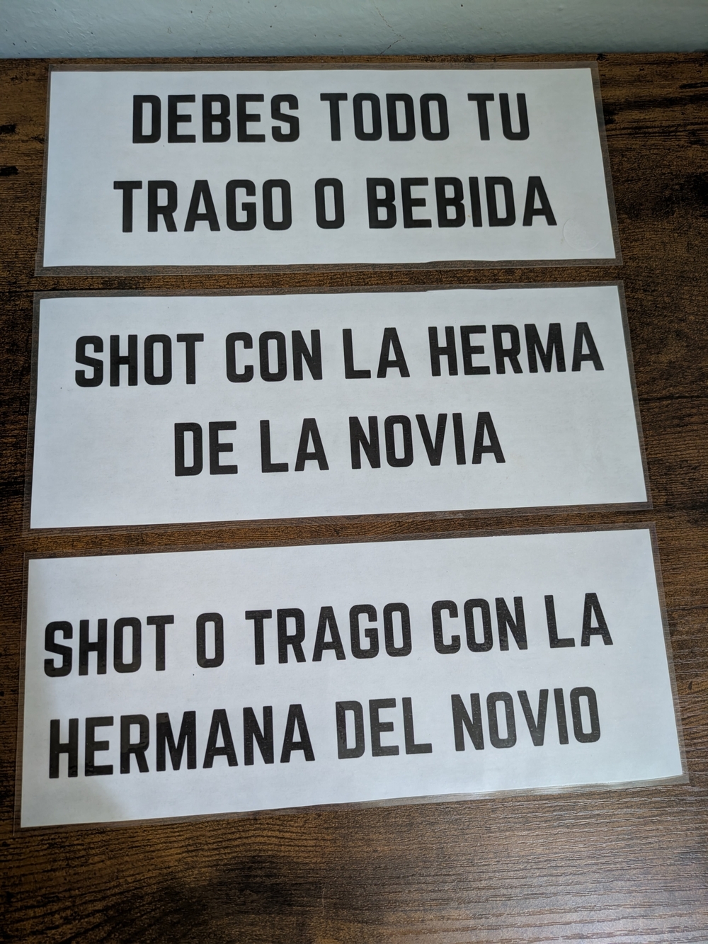 Custom Spanish Party Signs - White with Black Text